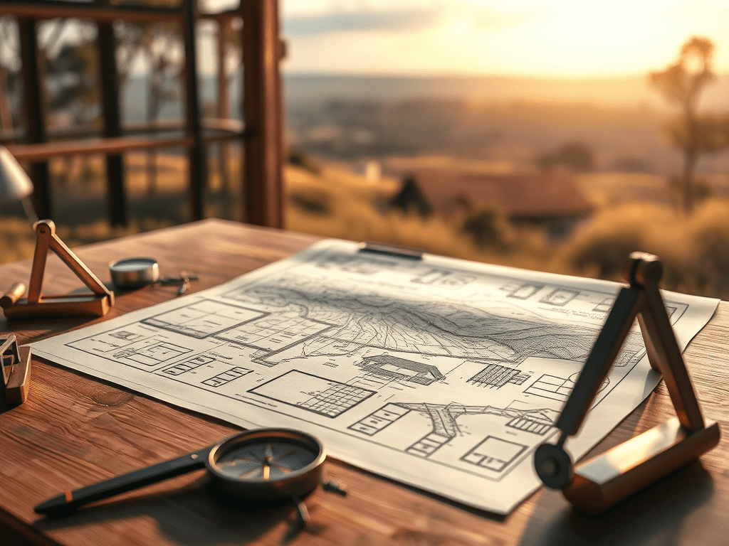 Reviewing building plans on site - Narpavi Property Developer