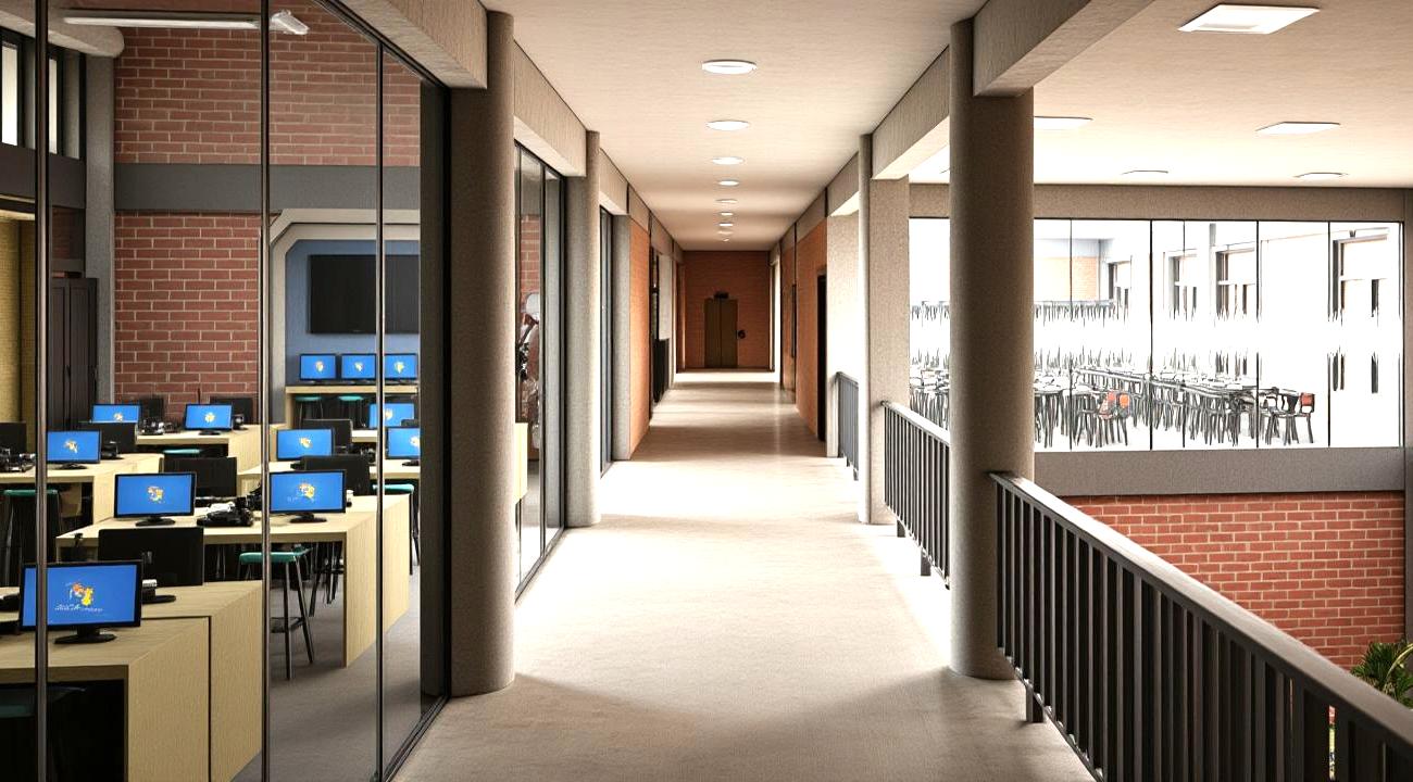 Modern school corridor at Birla Open Minds campus in Coimbatore, constructed by Narpavi Property Developers Pvt Ltd