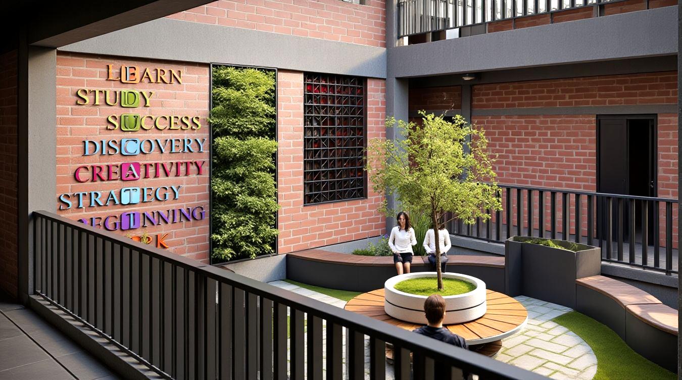 Interactive school courtyard at Birla Open Minds campus in Coimbatore, developed by Narpavi Property Developers Pvt Ltd