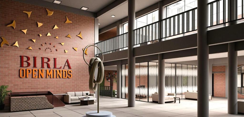 School reception interior at Birla Open Minds campus in Coimbatore, constructed by Narpavi Property Developers Pvt Ltd